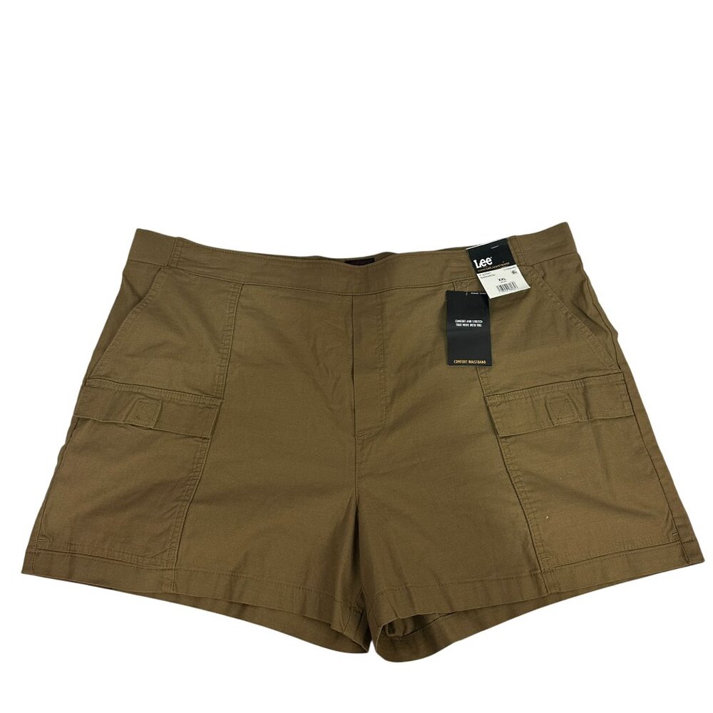 Lee Womens 4 Inch Comfort Waistband Cargo Shorts XXL Kangaroo Brown Cotton Blend